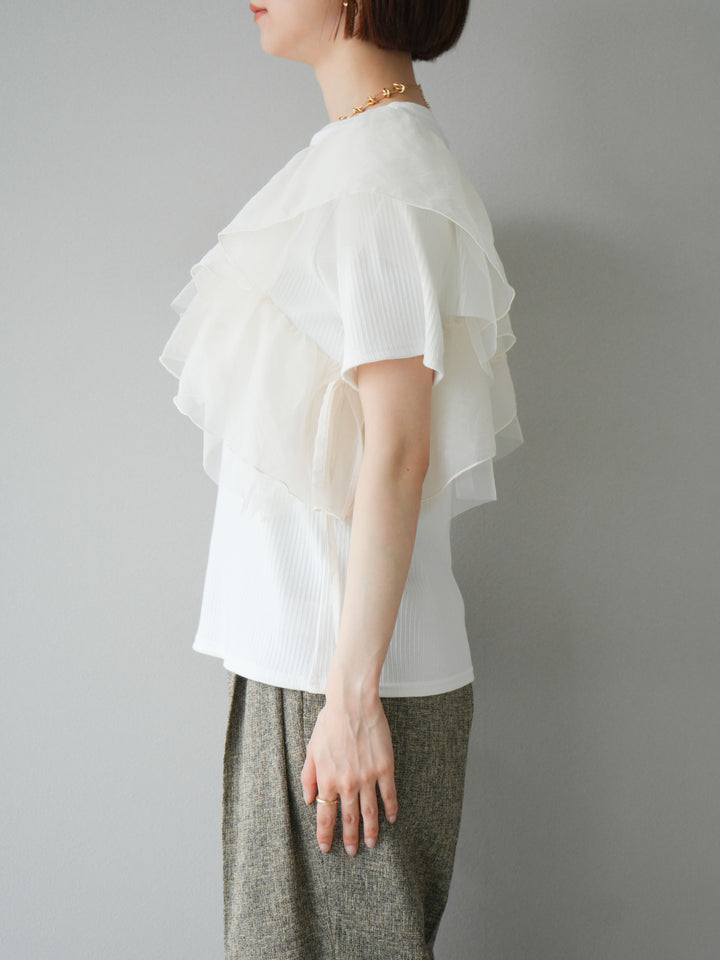 [予約]アシメフリルドッキングカットソー/オフホワイト
