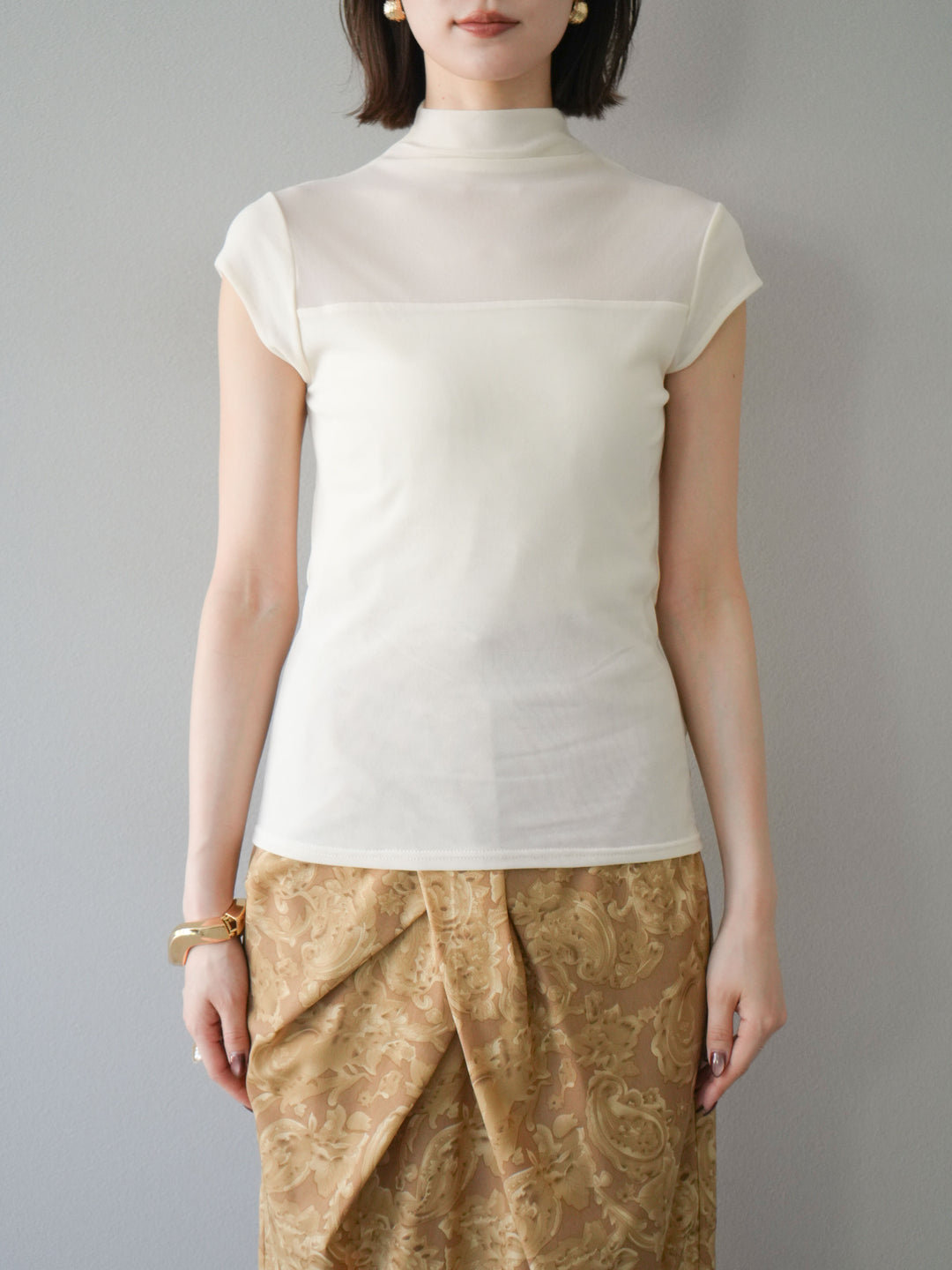 [預訂] 透視彈性上衣/象牙白