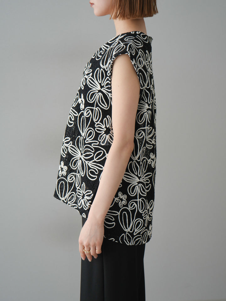 [予約]メッシュコード刺繍ベスト/ブラック