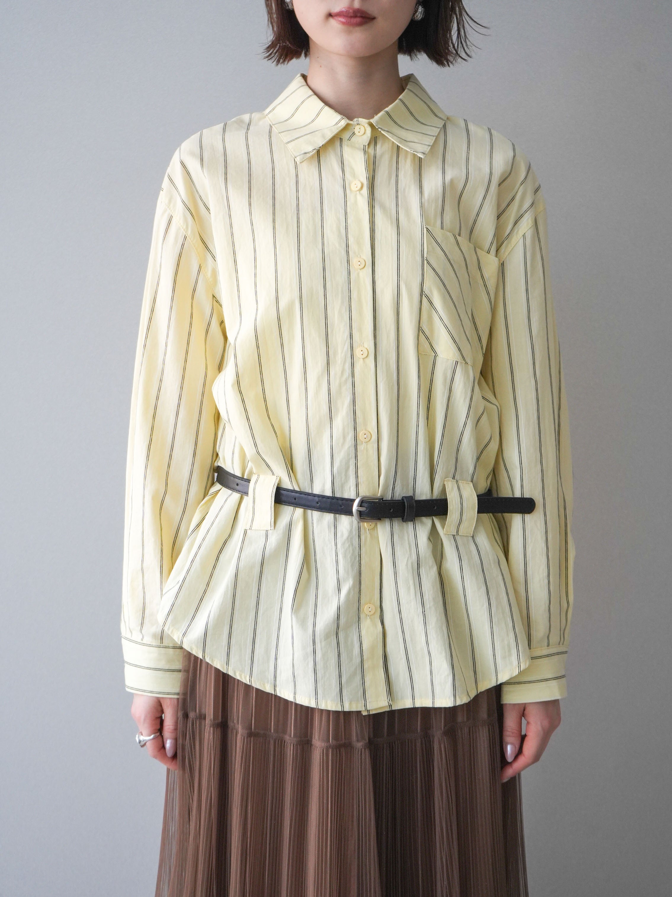 新品BEARDSLEYリネン100%ロングシャツ（ライトイエロー） 予約]ベルト付ストライプロングシャツ/yellow – Lumier