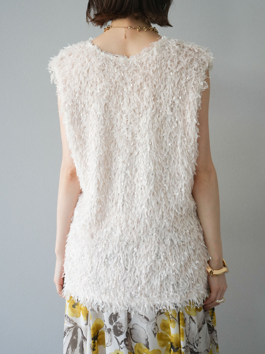 【預訂】流蘇V領背心/象牙色