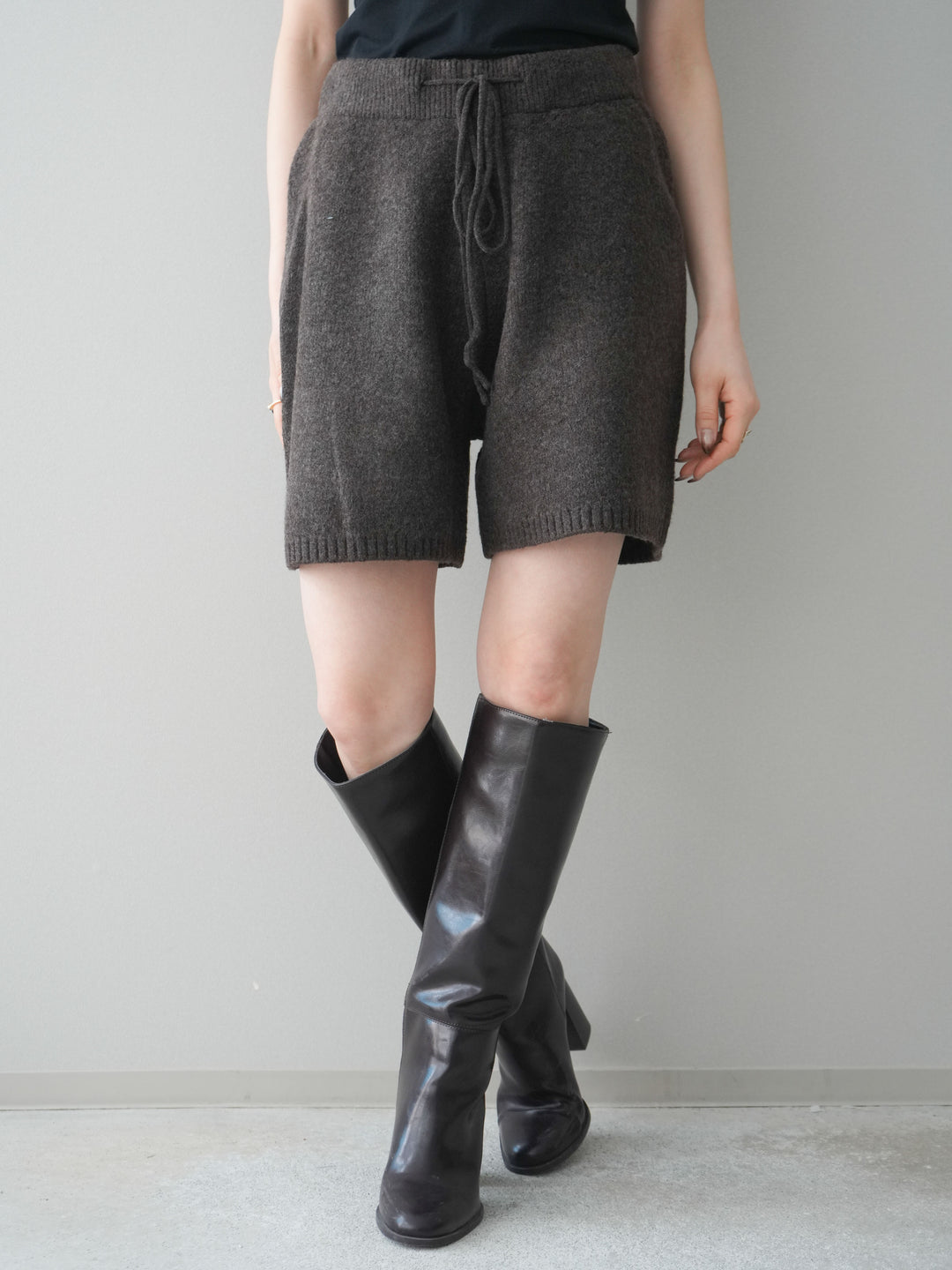 [予約]メランジニットショートパンツ/brown