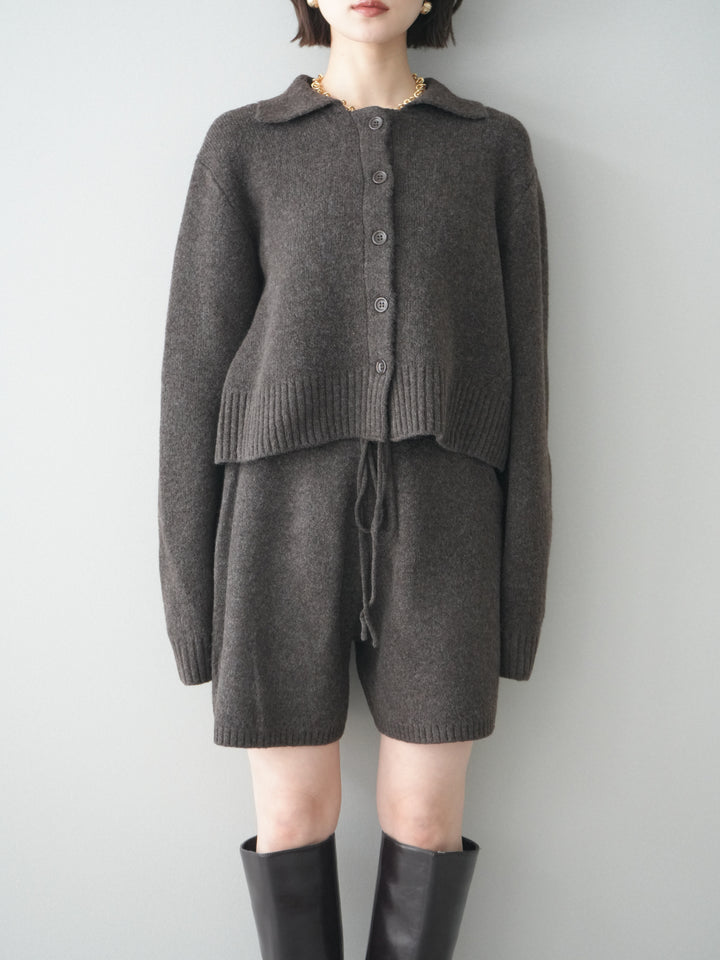 [予約]メランジニット襟付きクロップドカーディガン/brown