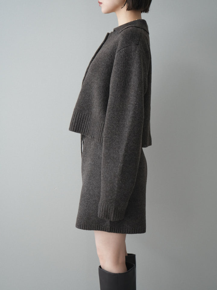 [予約]メランジニット襟付きクロップドカーディガン/brown