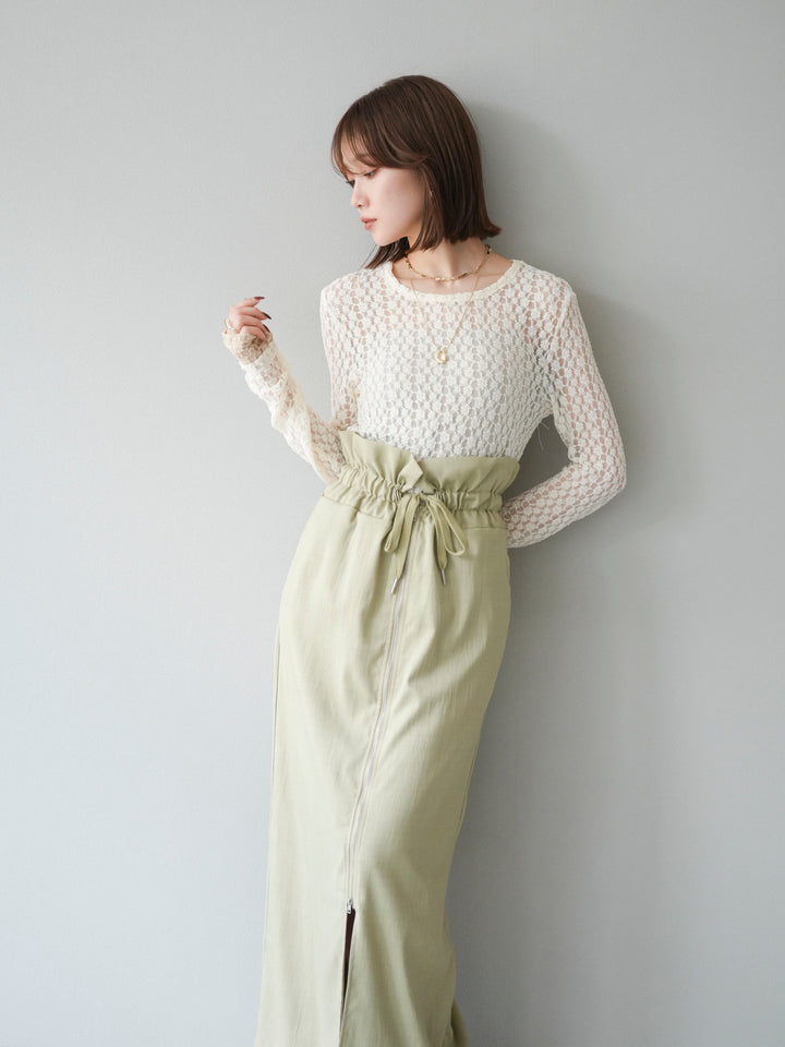 [予約]袖配色カットレーストップス/アイボリー