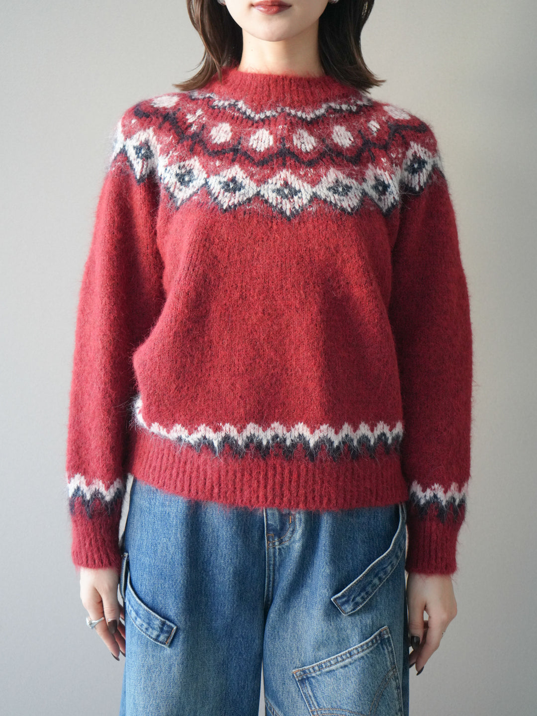 [予約]ソフトタッチ求心柄ニットプルオーバー/red