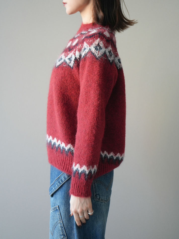 [予約]ソフトタッチ求心柄ニットプルオーバー/red