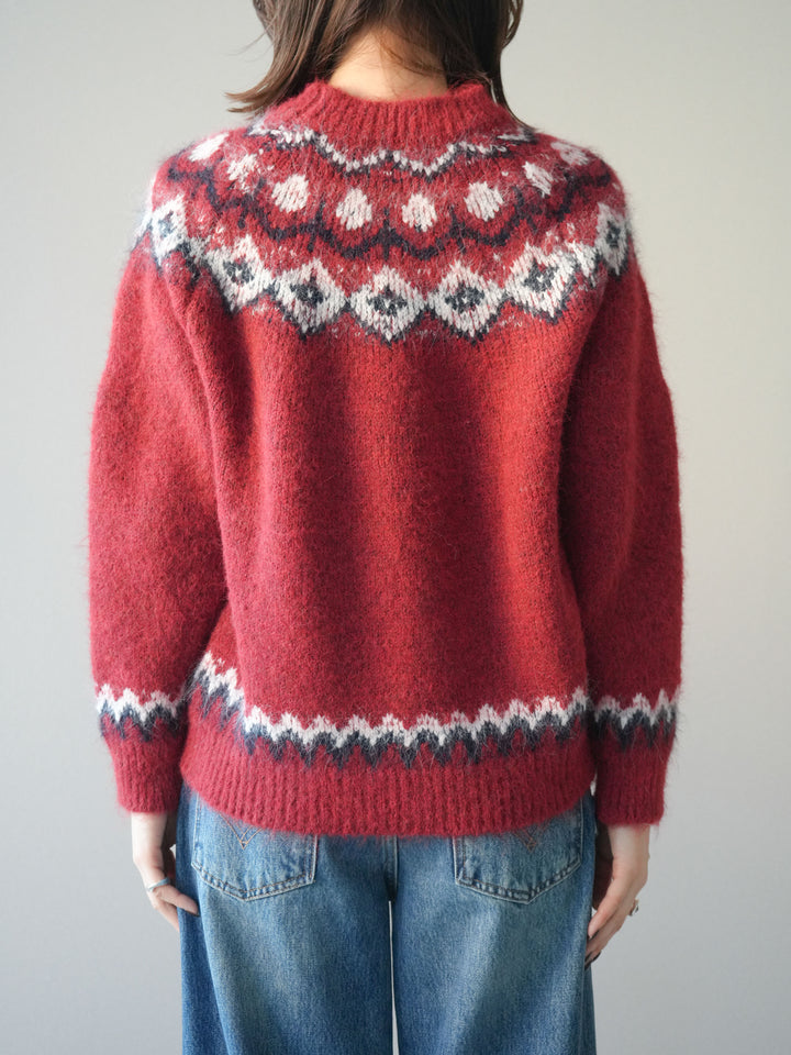 [予約]ソフトタッチ求心柄ニットプルオーバー/red