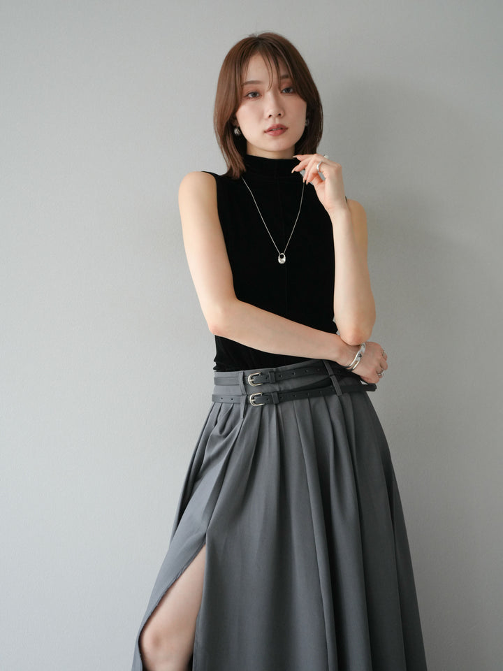 [SET]シアーベロアプチネックノースリーブトップス+選べるアクセセット(2set)