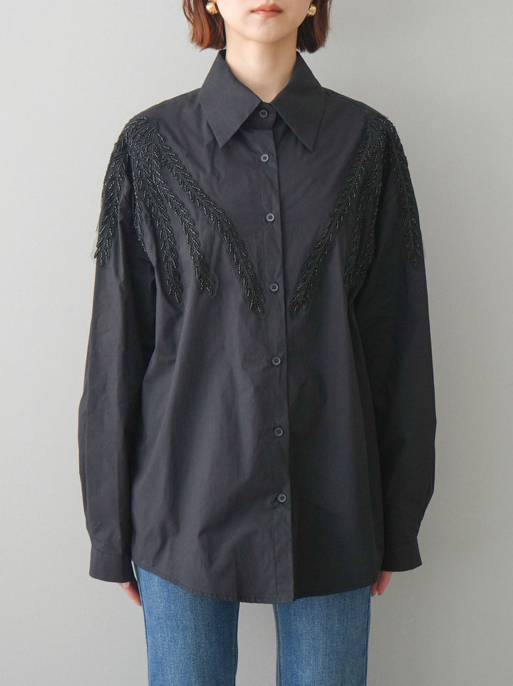 [予約]ビーズ刺繍デザインシャツ/black