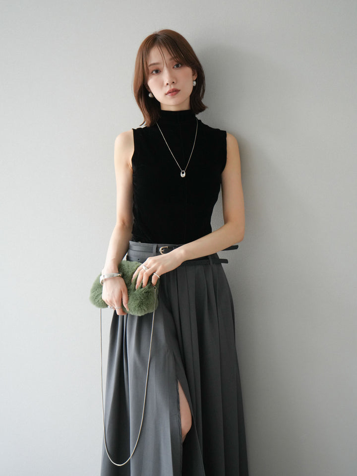 [SET]シアーベロアプチネックノースリーブトップス+選べるアクセセット(2set)