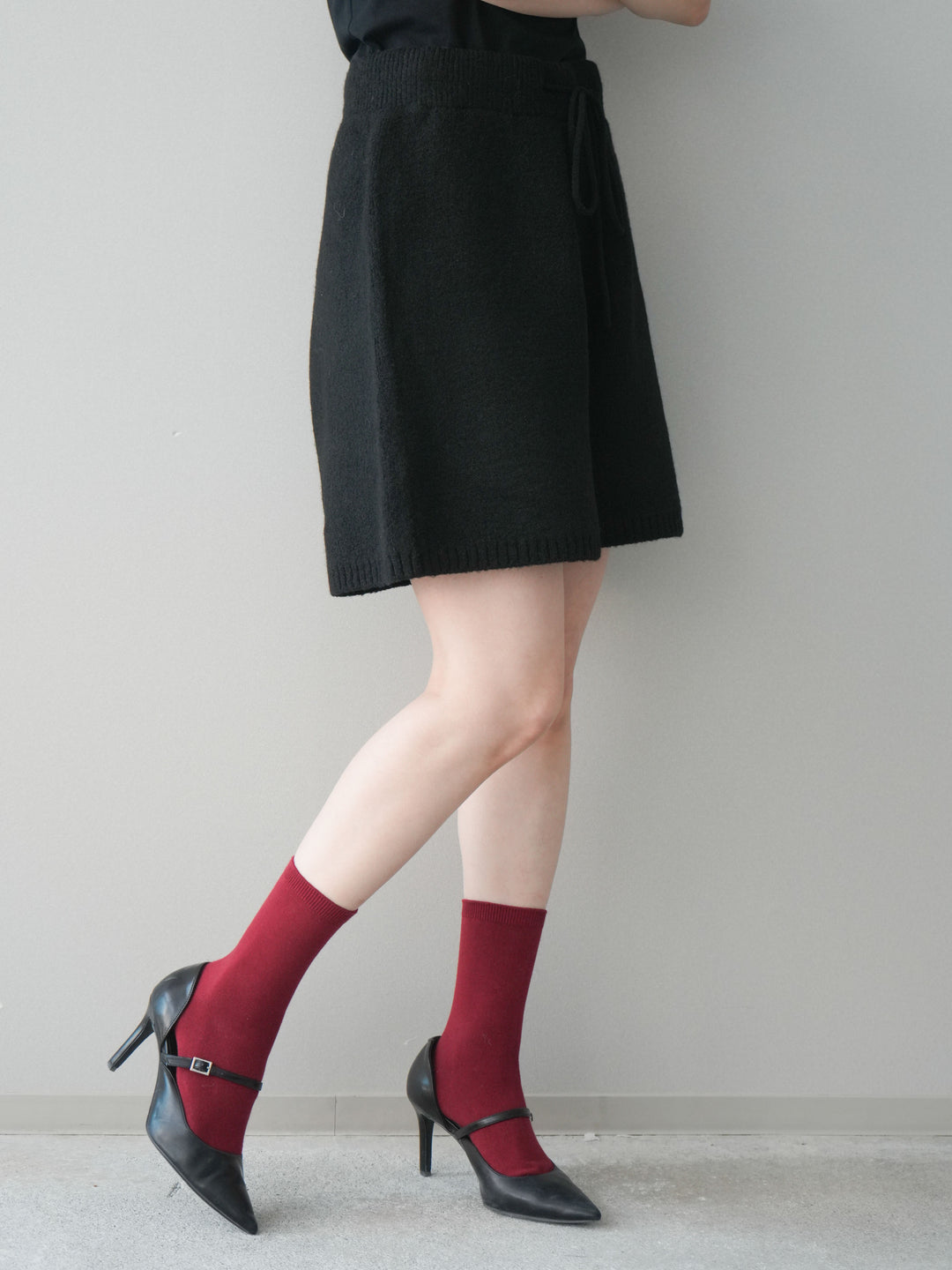 [予約]メランジニットショートパンツ/black