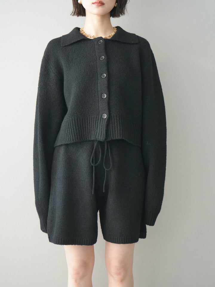 [予約]メランジニット襟付きクロップドカーディガン/black