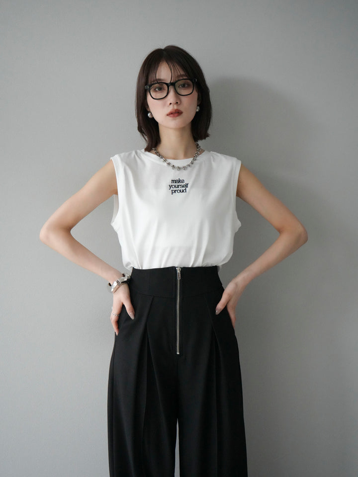 [予約]ロゴ刺繍ノースリートップス/オフ