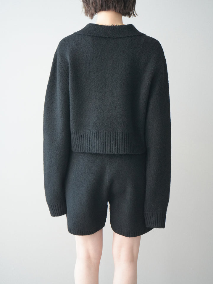 [予約]メランジニット襟付きクロップドカーディガン/black