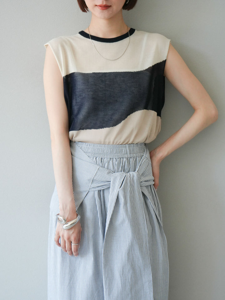 [SET] 雙色透視針織無袖上衣 + 雙色透視針織無袖上衣 (2set)