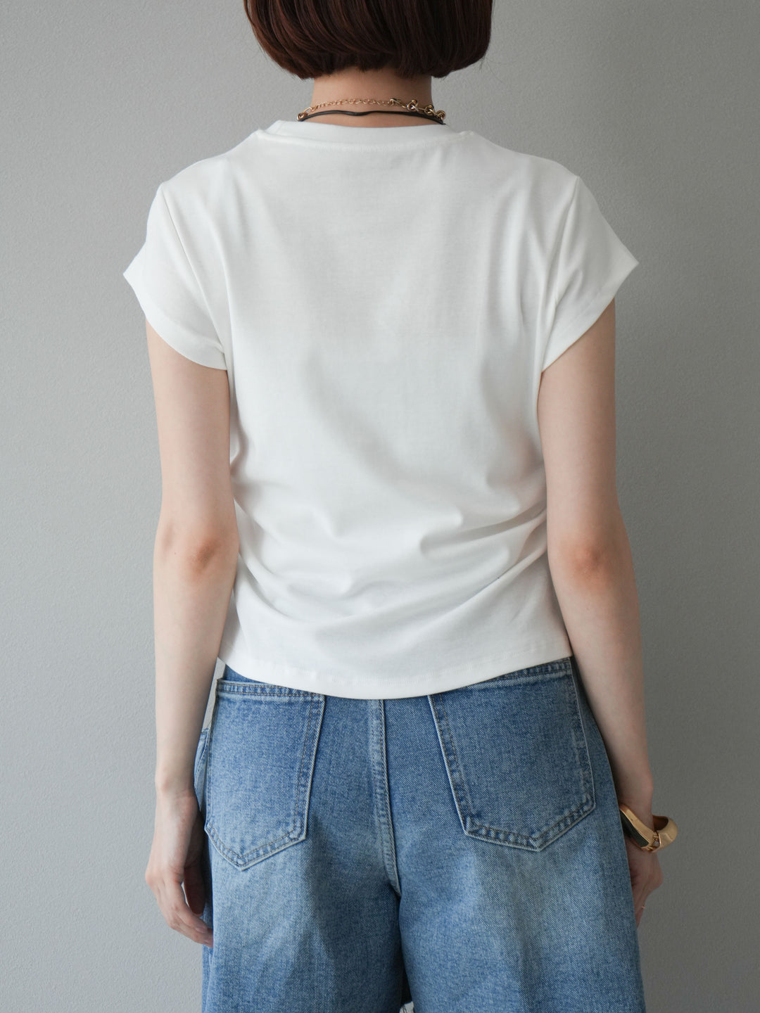 [予約]刺繍ロゴTシャツ＆レザーポーチネックレスSET /ホワイト