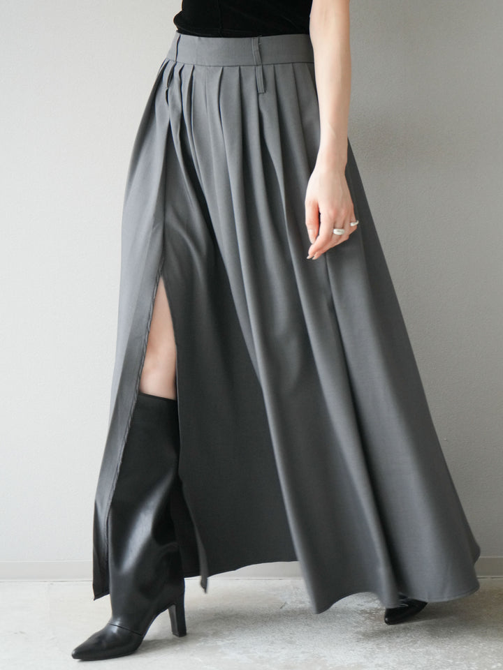 [予約]エステルプリーツスリットスカート/グレー