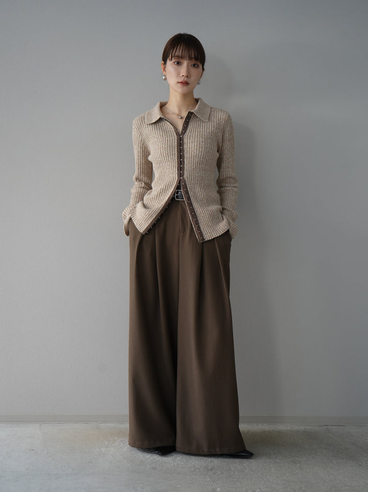 【預訂】皮帶設計收腰寬褲/摩卡