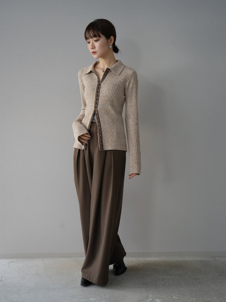 【預訂】皮帶設計收腰寬褲/摩卡