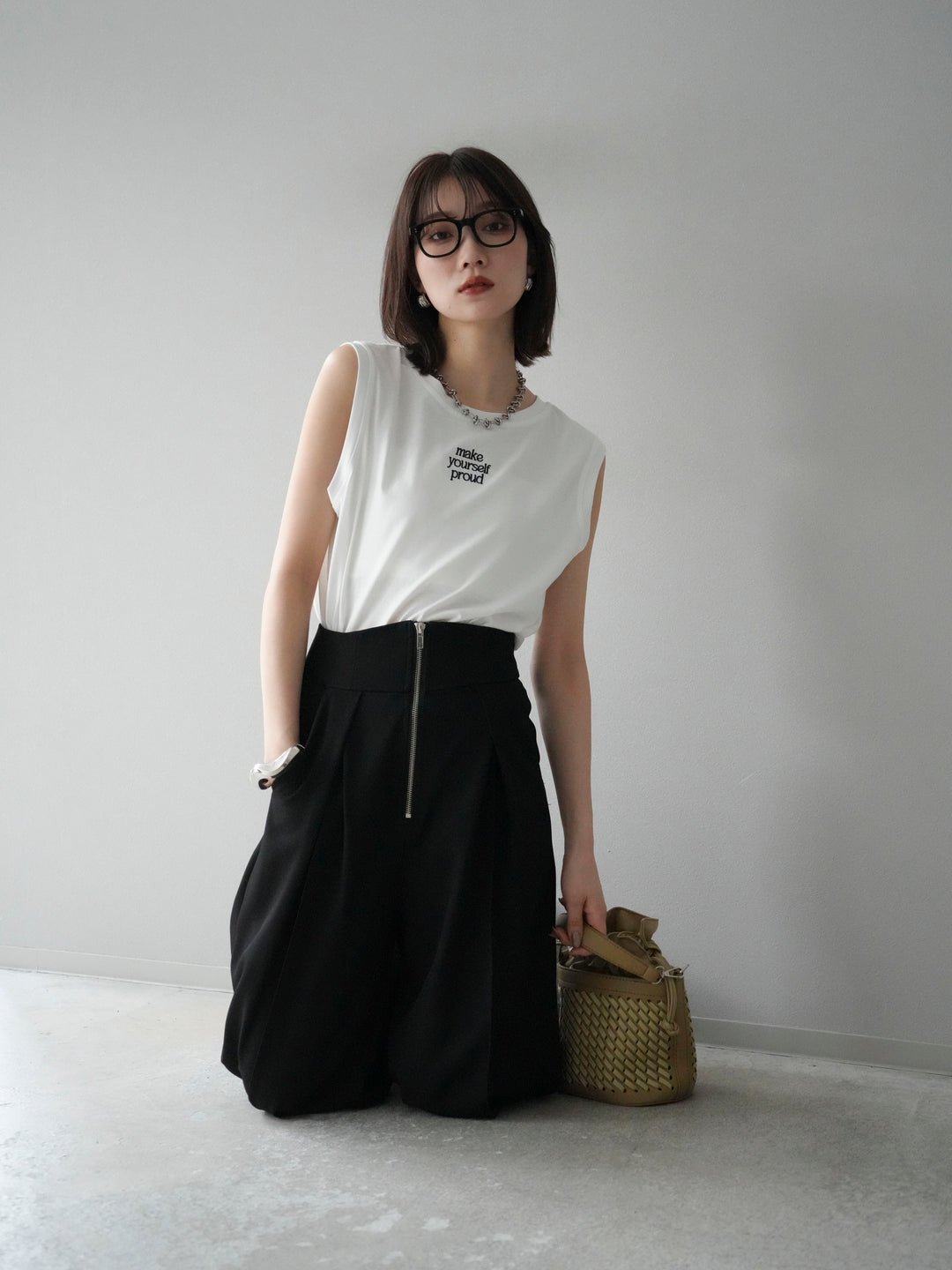 [予約]ロゴ刺繍ノースリートップス/オフ