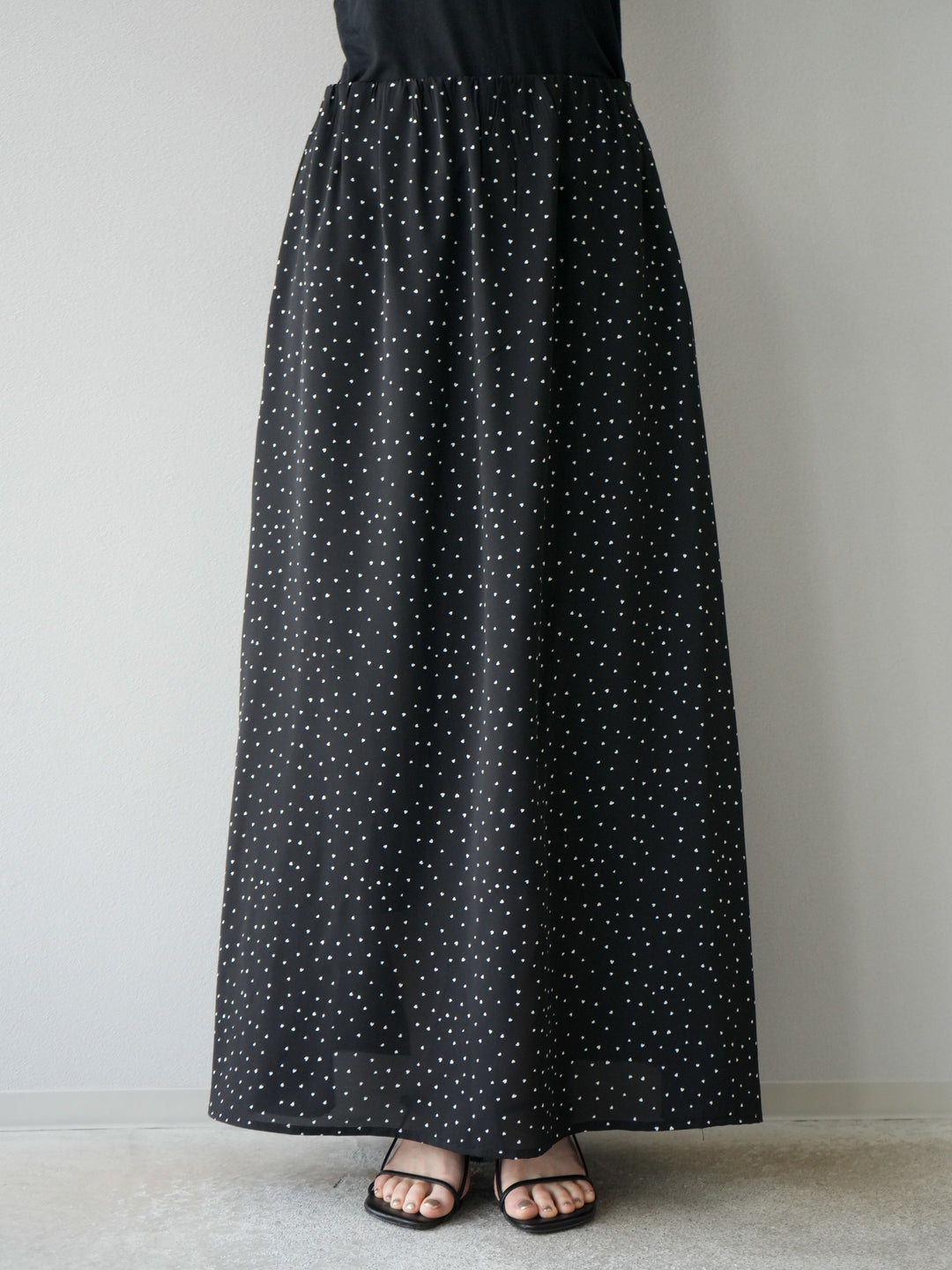 [予約]ハートドットフレアロングスカート/ブラック