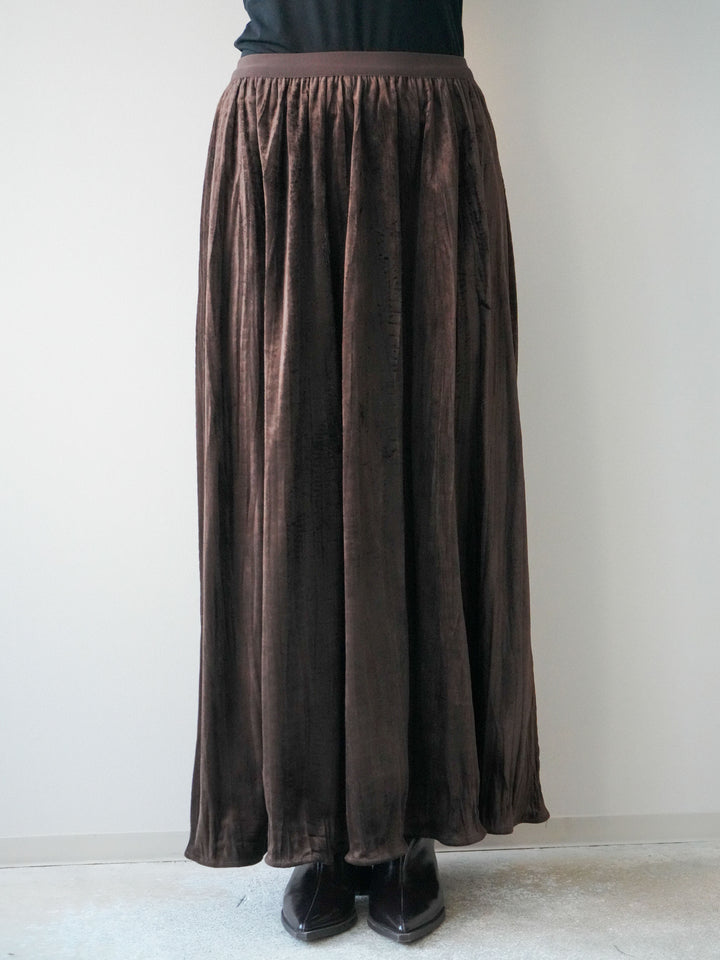 [予約]ワッシャーベロアプリーツスカート/brown