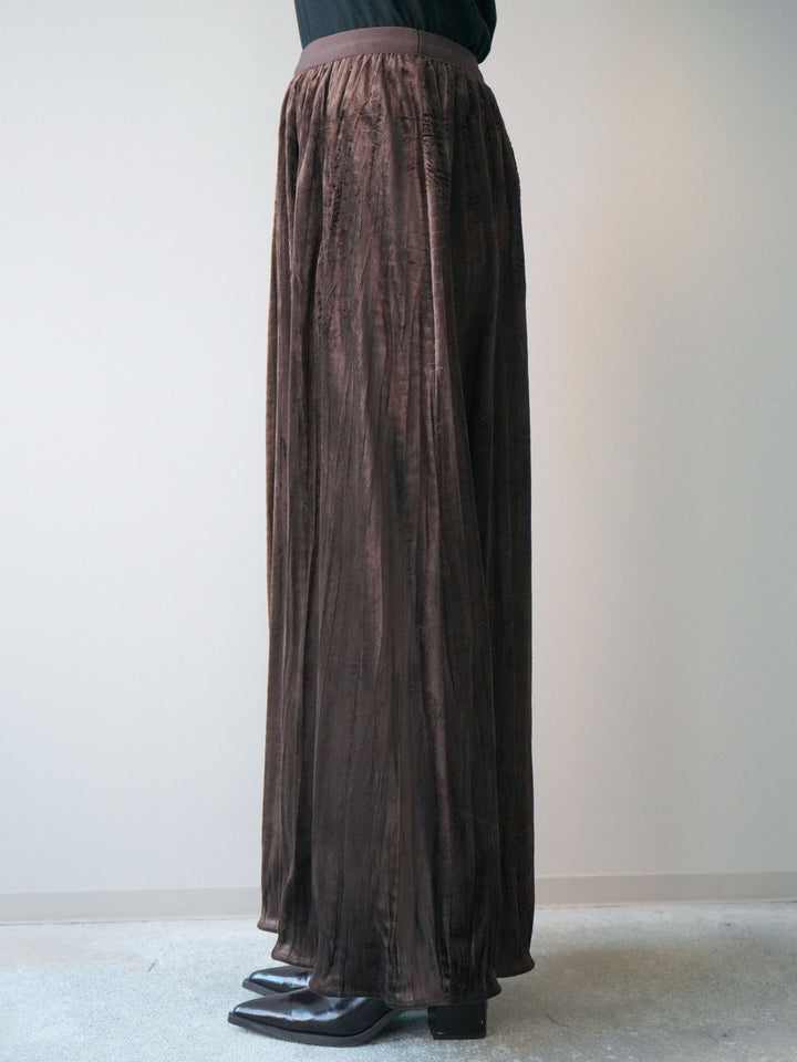[予約]ワッシャーベロアプリーツスカート/brown
