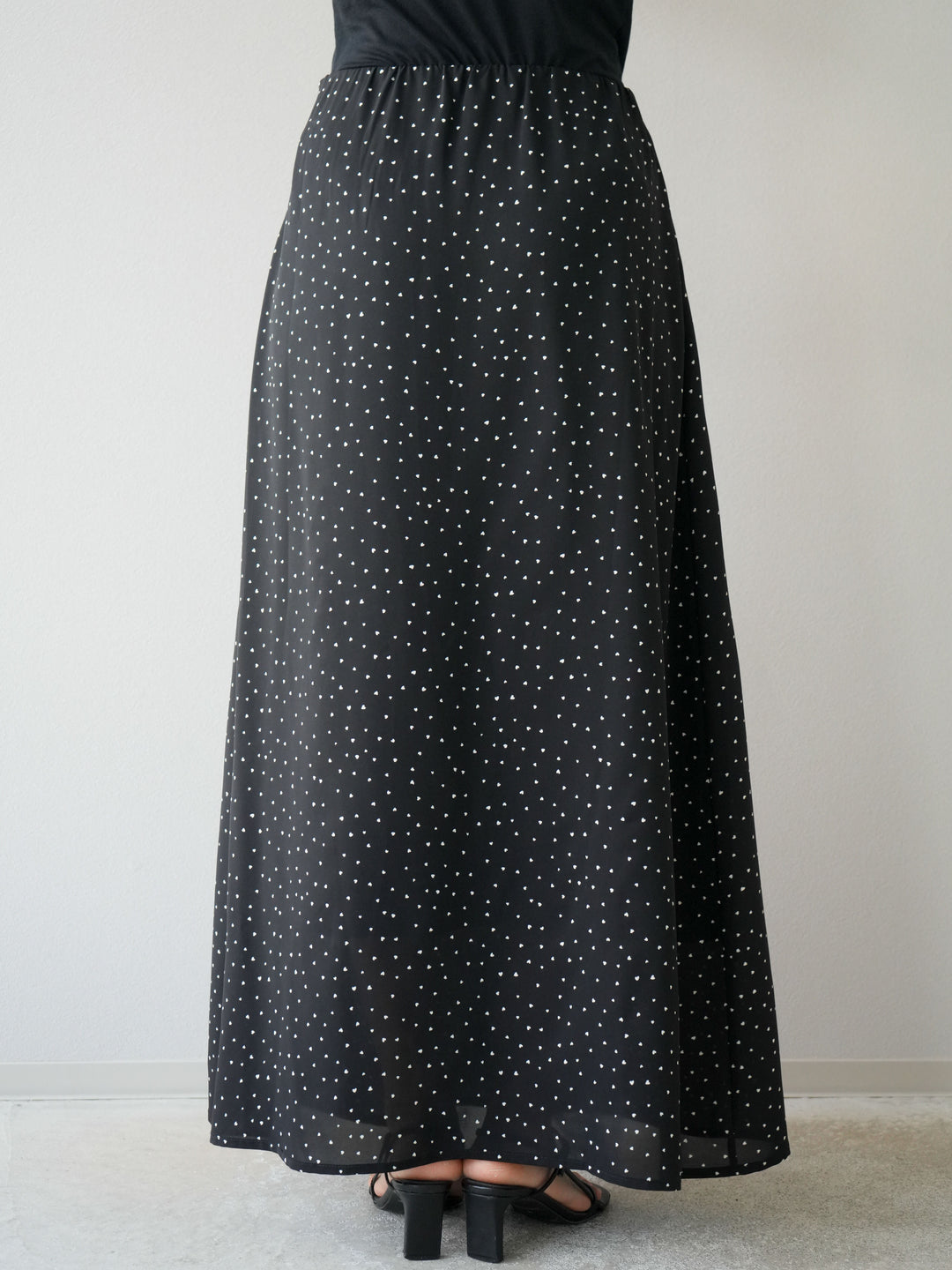 [予約]ハートドットフレアロングスカート/ブラック