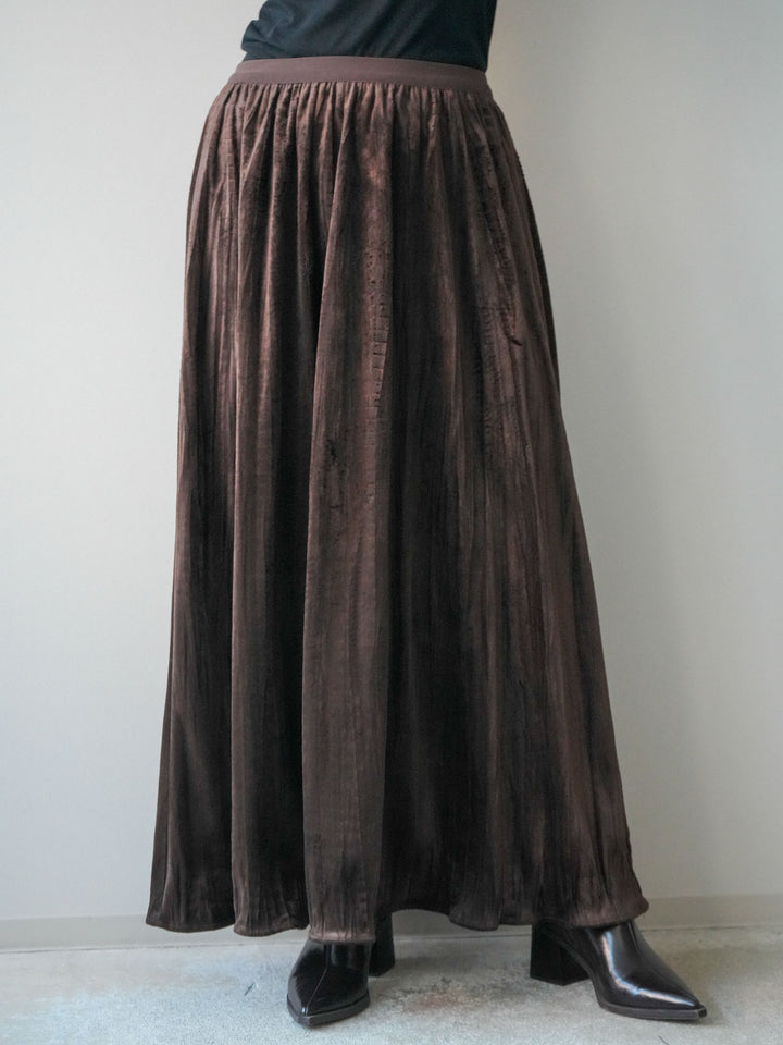[予約]ワッシャーベロアプリーツスカート/brown