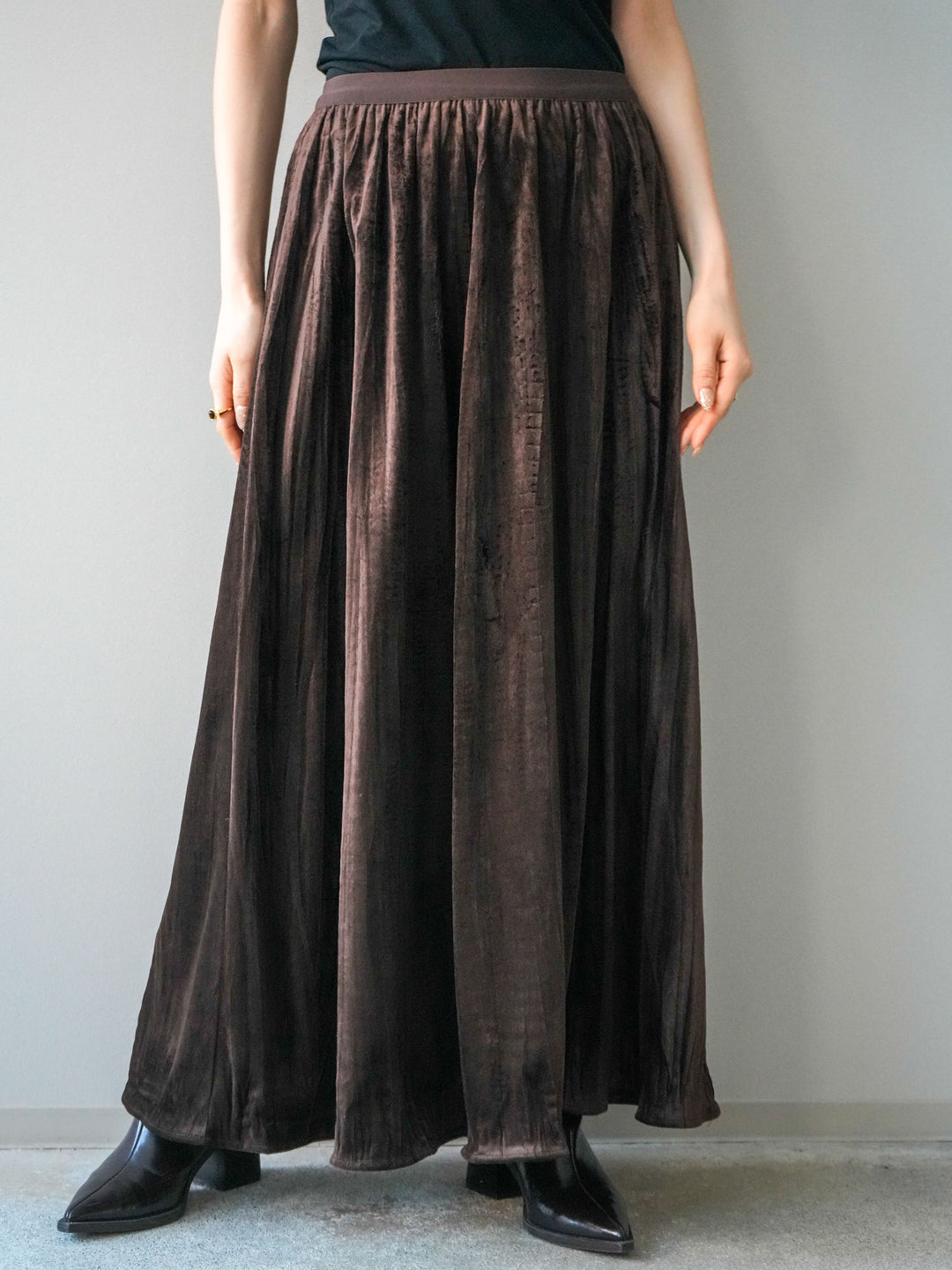 [予約]ワッシャーベロアプリーツスカート/brown