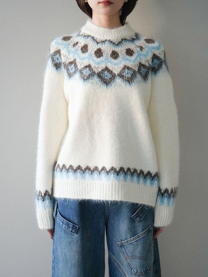 [予約]ソフトタッチ求心柄ニットプルオーバー/white