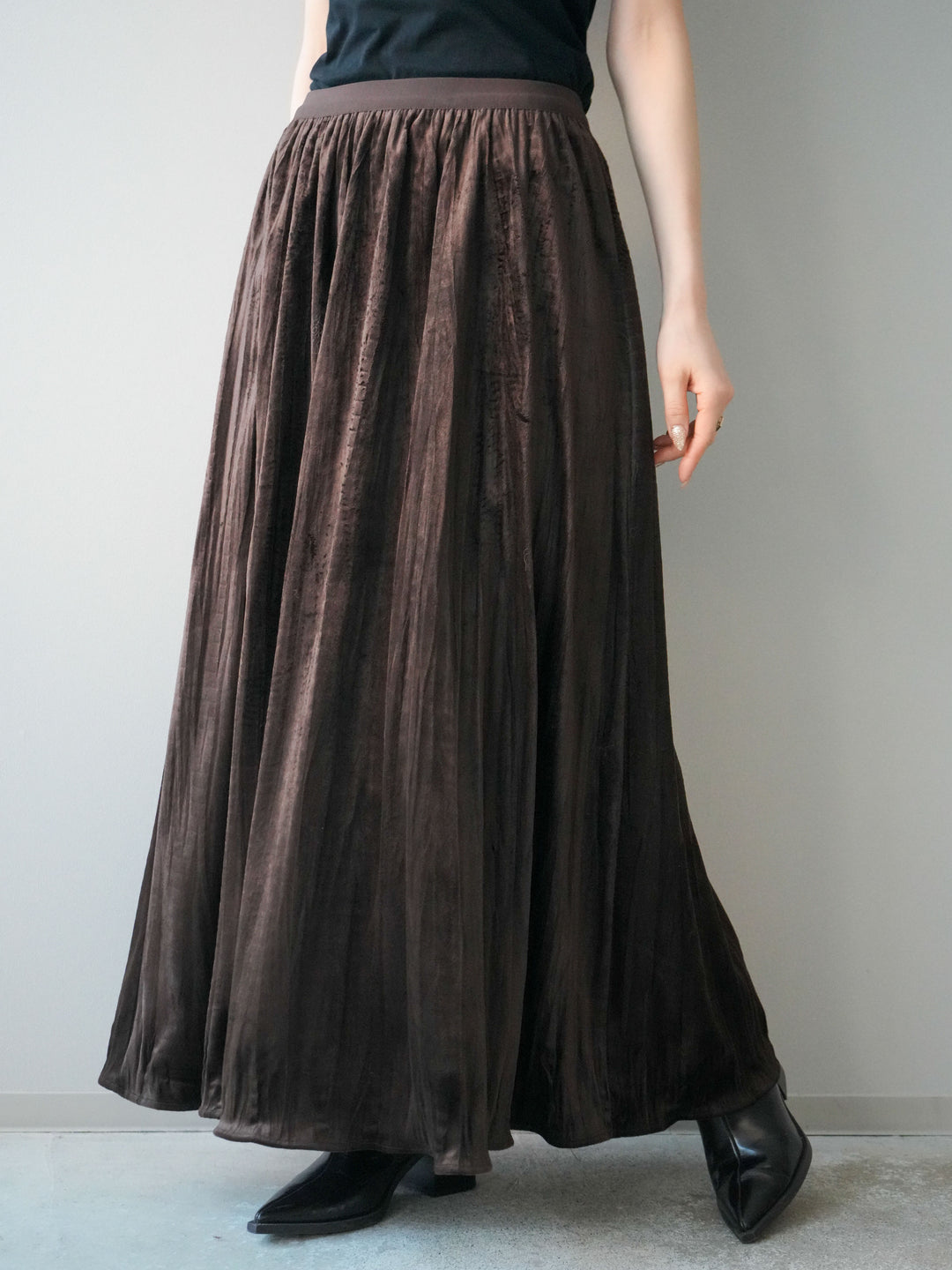 [予約]ワッシャーベロアプリーツスカート/brown