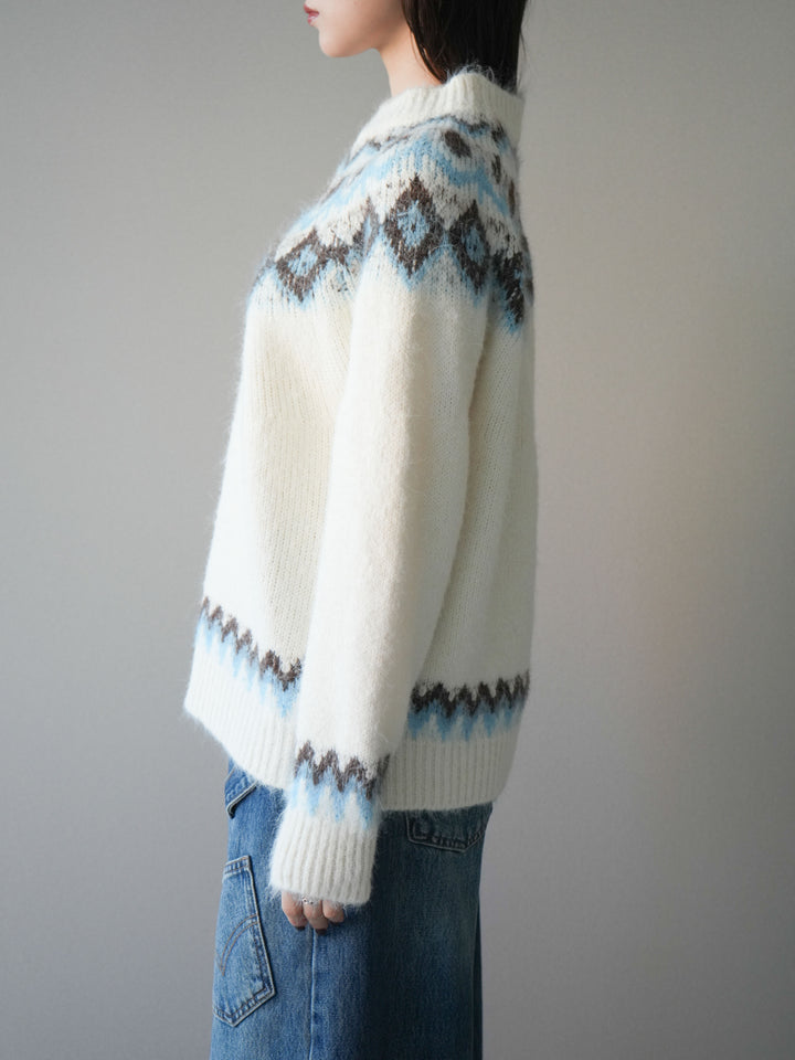 [予約]ソフトタッチ求心柄ニットプルオーバー/white