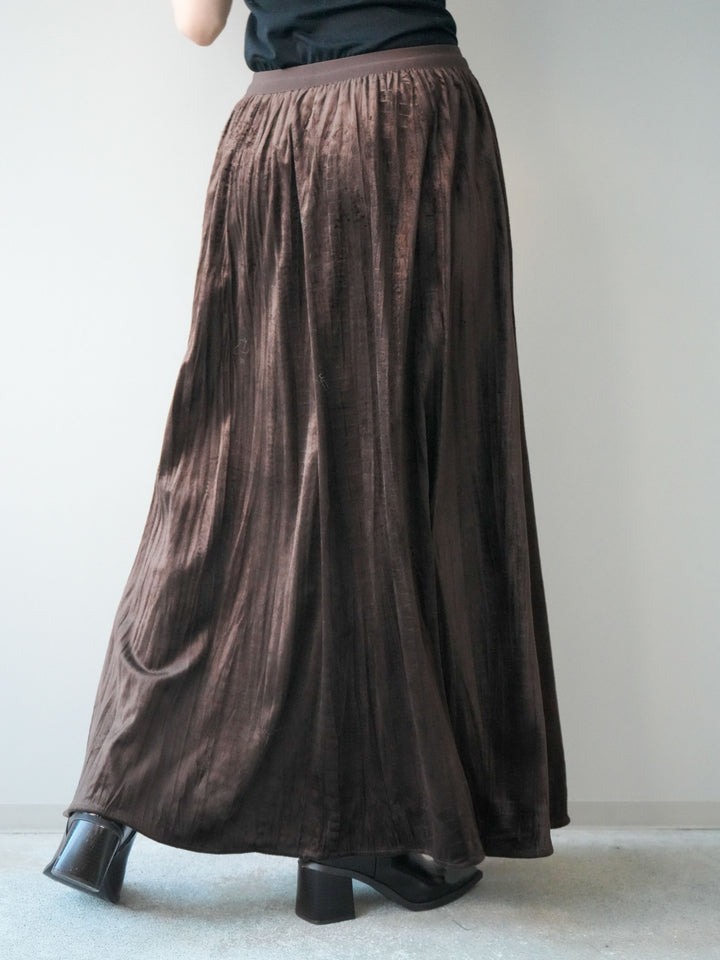 [予約]ワッシャーベロアプリーツスカート/brown