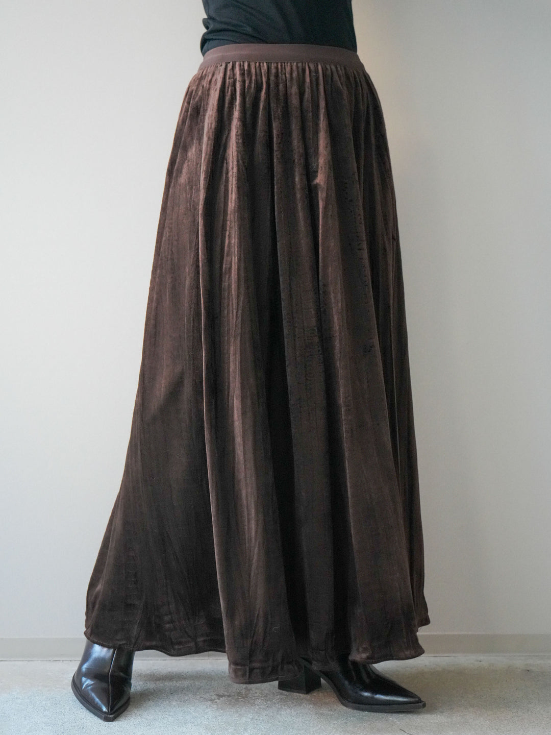 [予約]ワッシャーベロアプリーツスカート/brown