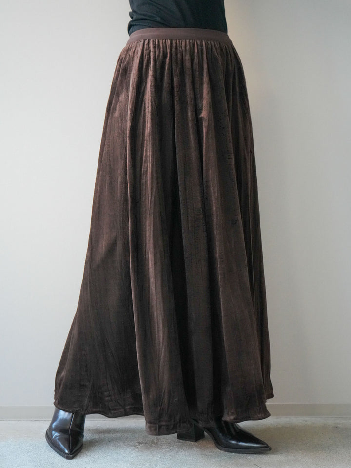 [予約]ワッシャーベロアプリーツスカート/brown