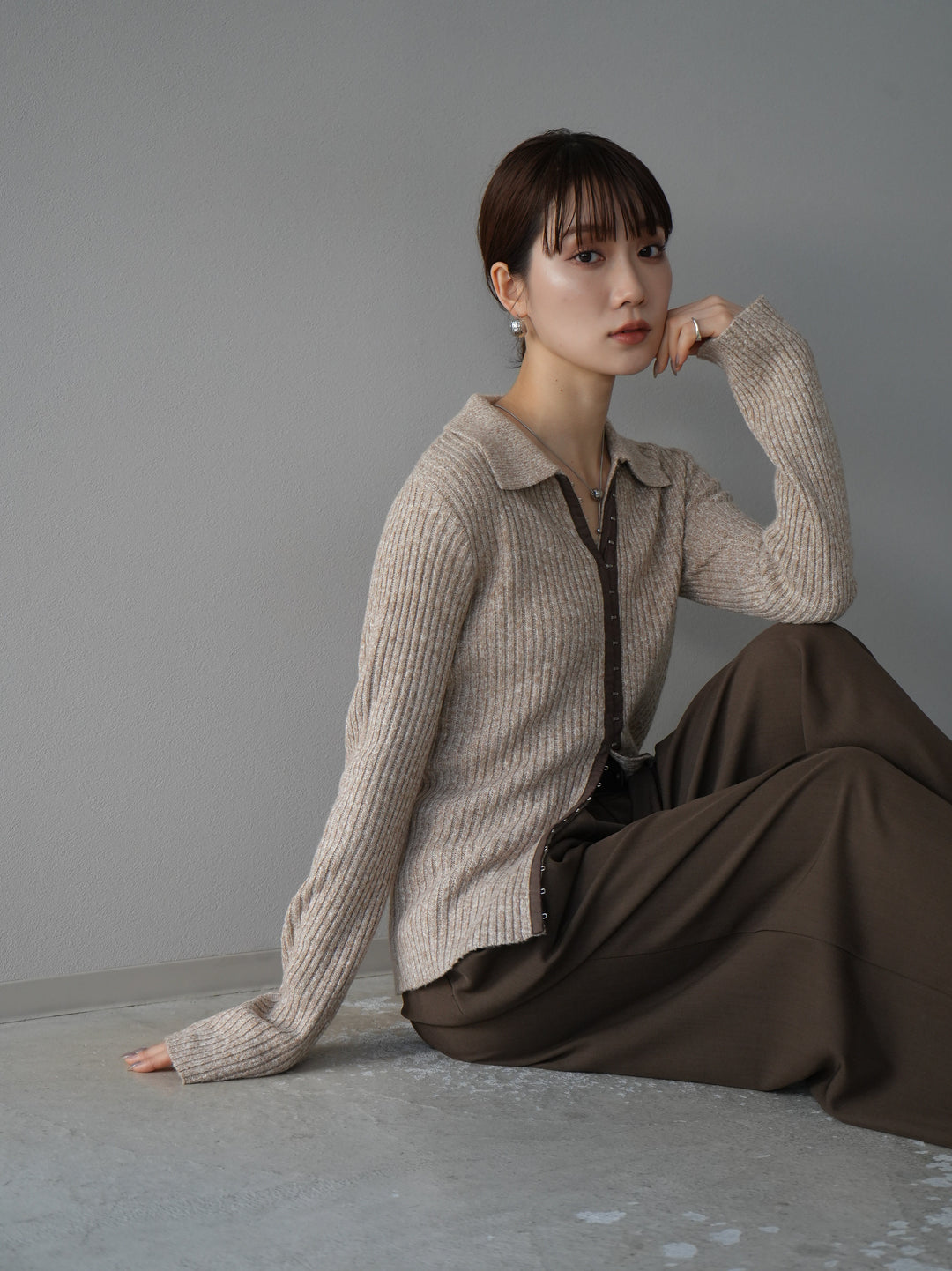 【預訂】皮帶設計收腰寬褲/摩卡