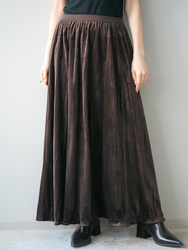 [予約]ワッシャーベロアプリーツスカート/brown