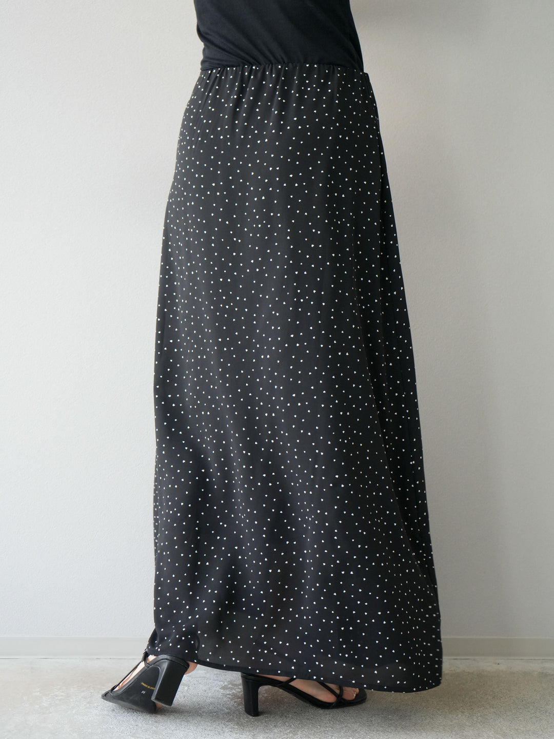 [予約]ハートドットフレアロングスカート/ブラック