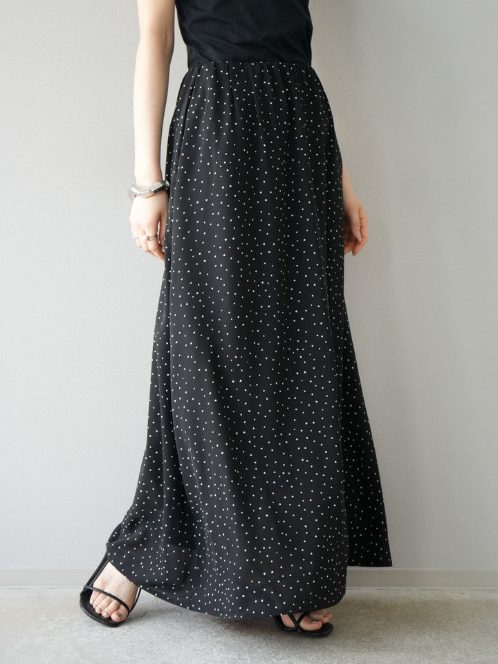 [予約]ハートドットフレアロングスカート/ブラック
