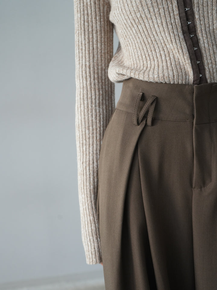 【預訂】皮帶設計收腰寬褲/摩卡