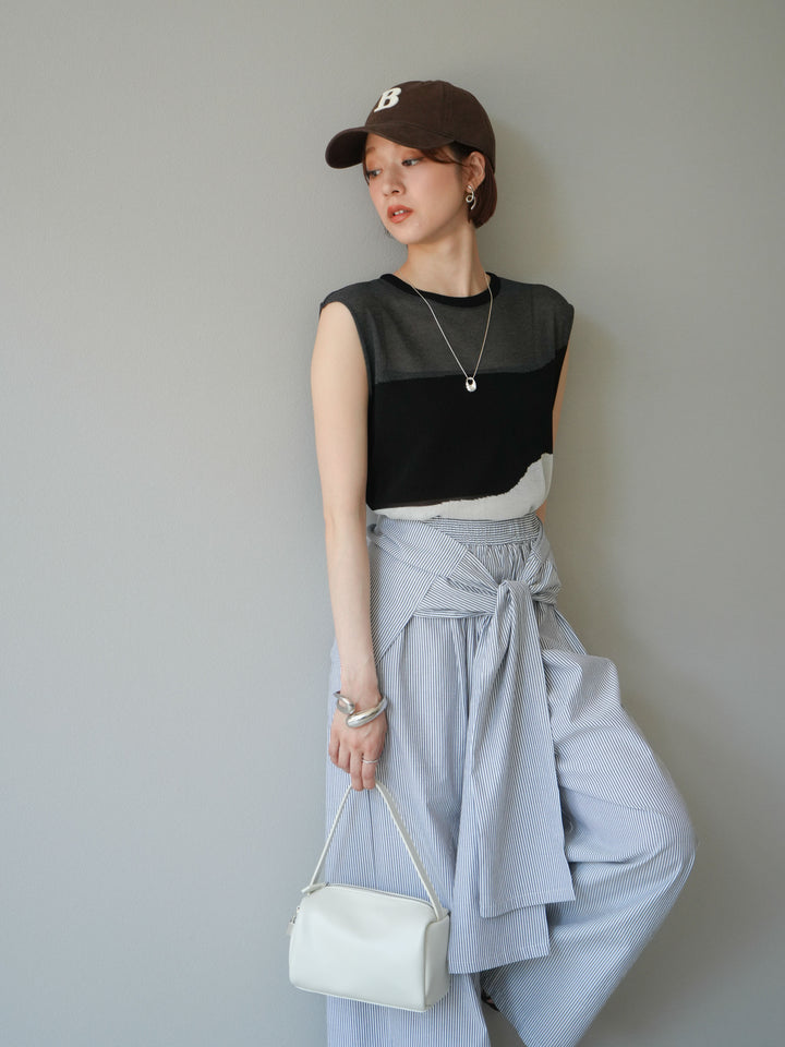 [SET] 雙色透視針織無袖上衣 + 雙色透視針織無袖上衣 (2set)