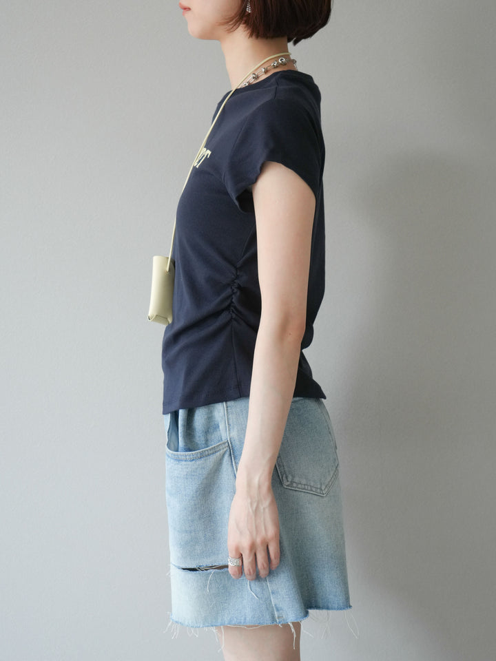 [予約]刺繍ロゴTシャツ＆レザーポーチネックレスSET /ネイビー