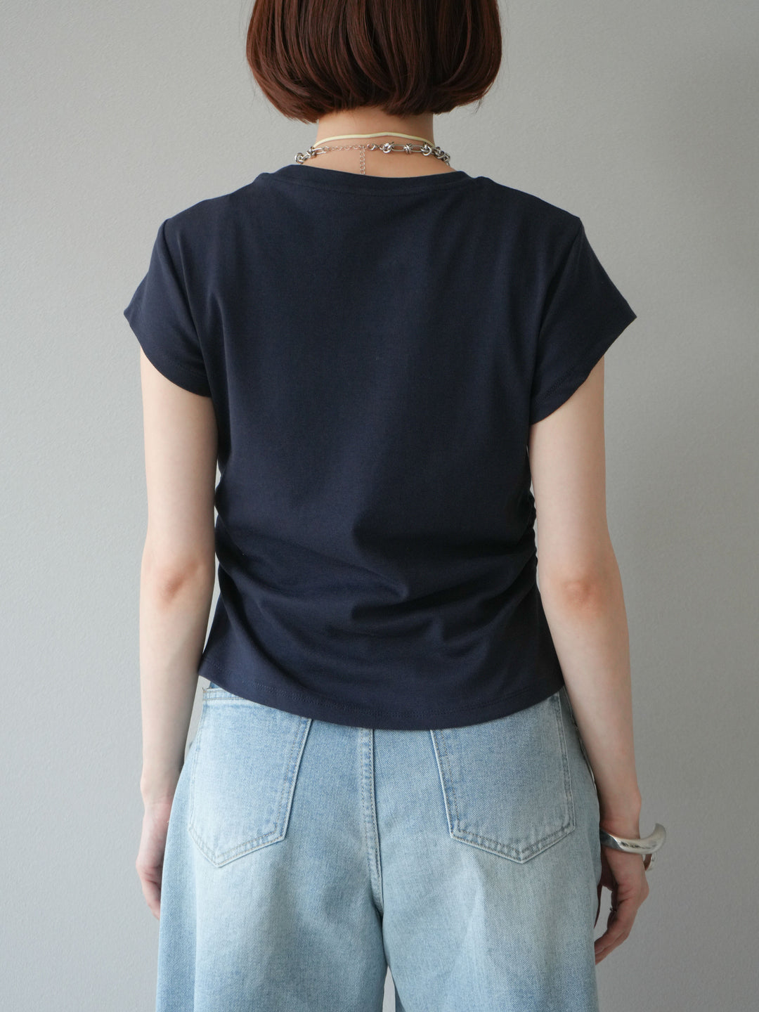 [予約]刺繍ロゴTシャツ＆レザーポーチネックレスSET /ネイビー