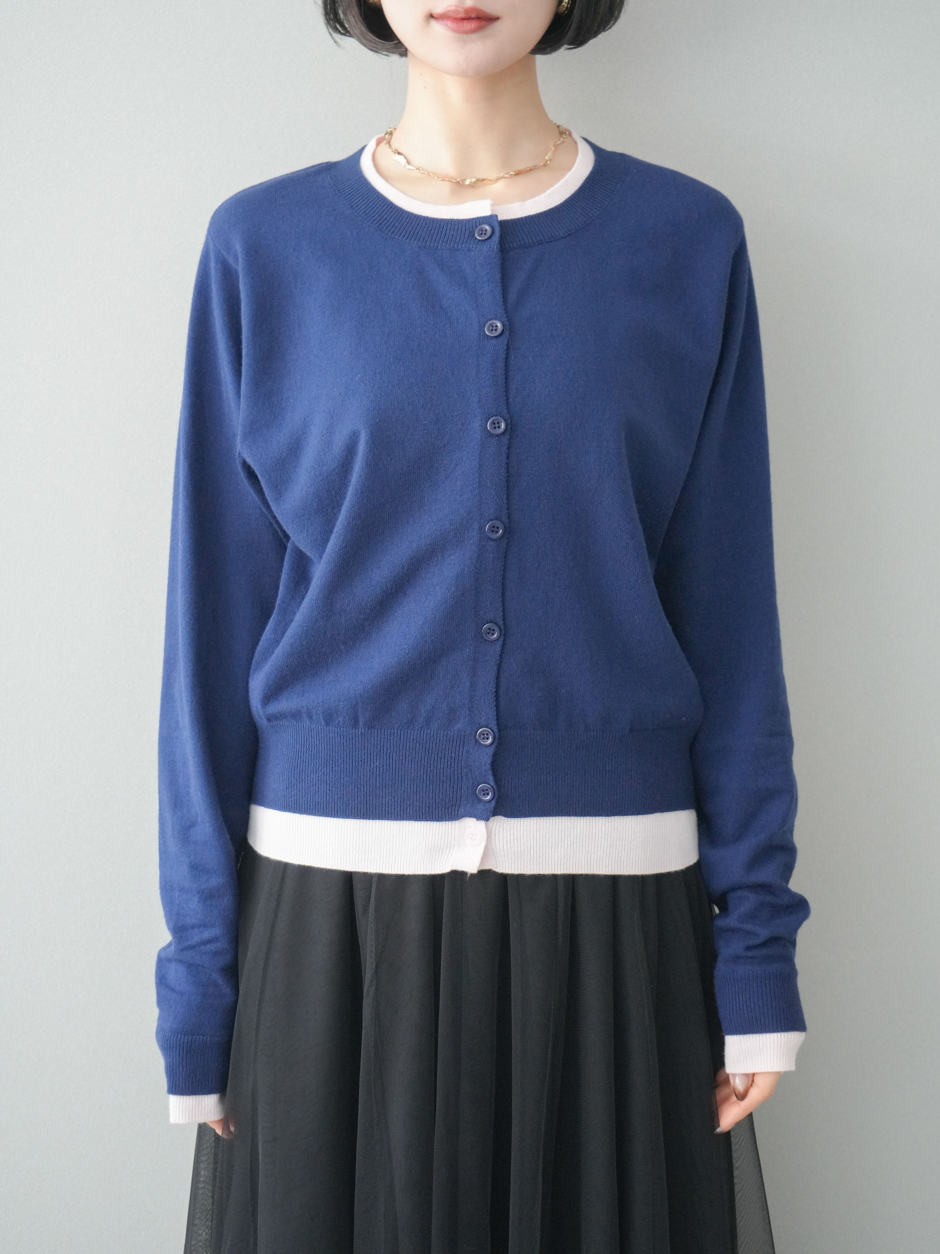 yori 配色ニットカーディガン ネイビー 予約]配色レイヤードニットカーディガン/navy – Lumier