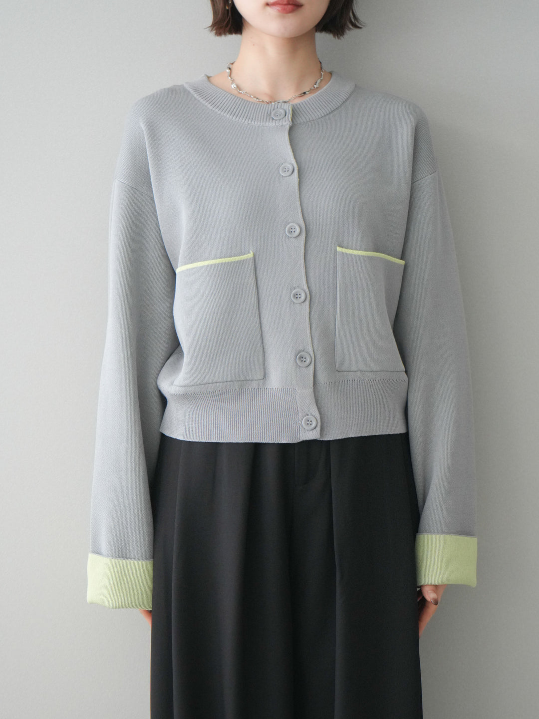 [予約]レーヨンポリダブルフェイスニットカーディガン/gray