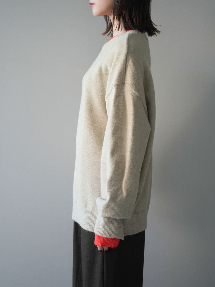 [予約]ヘンリーネック配色レイヤードニットプルオーバー/beige