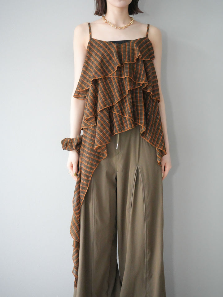 [予約]チェック柄ラッフルキャミソール/ブラウン