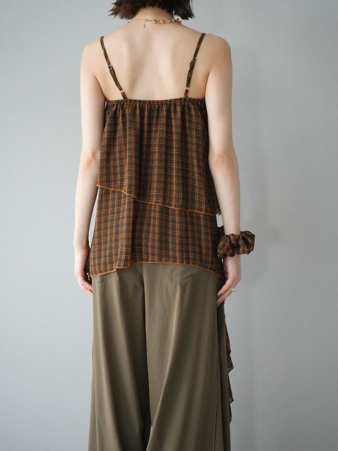 [予約]チェック柄ラッフルキャミソール/ブラウン